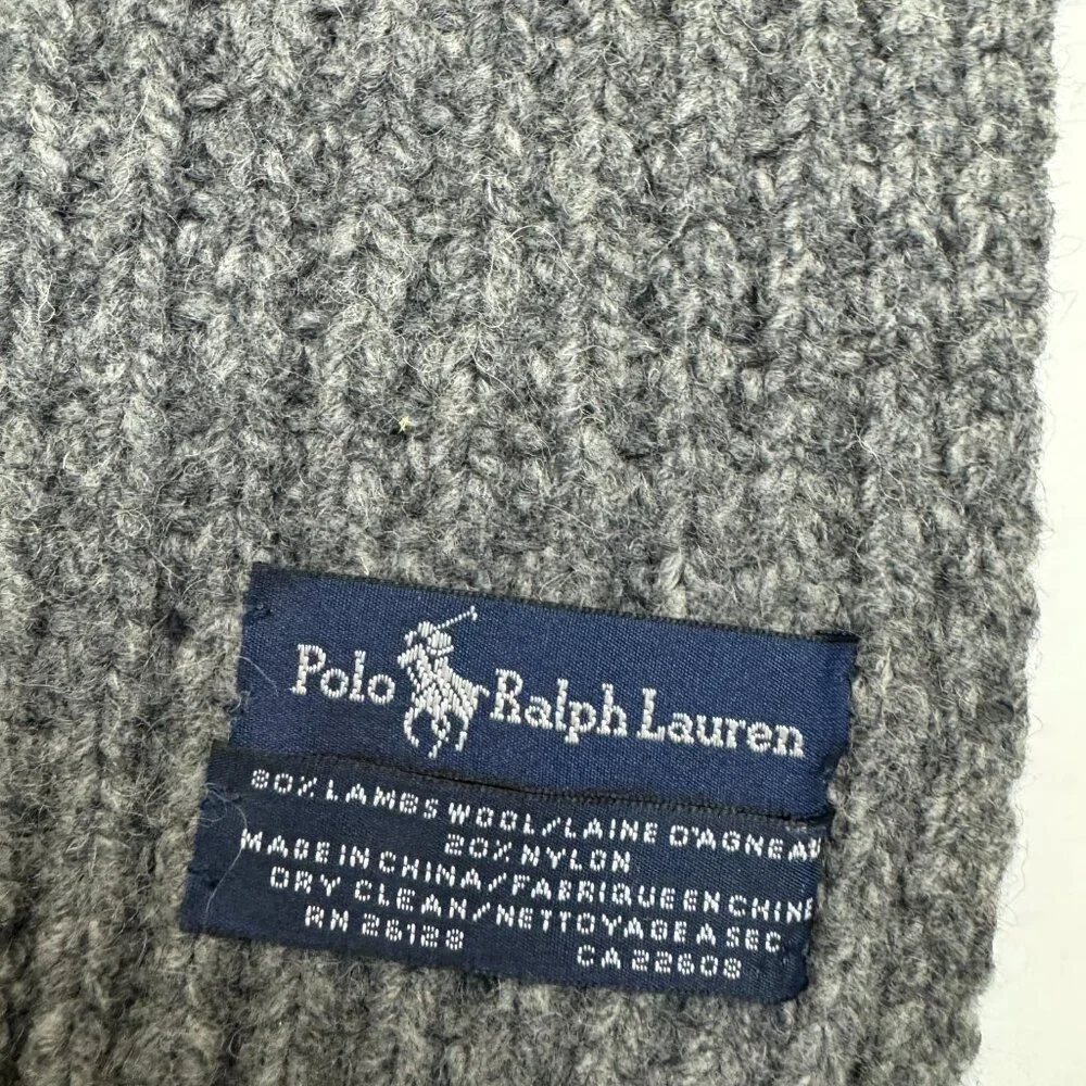 Polo Ralph Lauren Gray Lambs Wool Blend Knit Winter Warm Scarf